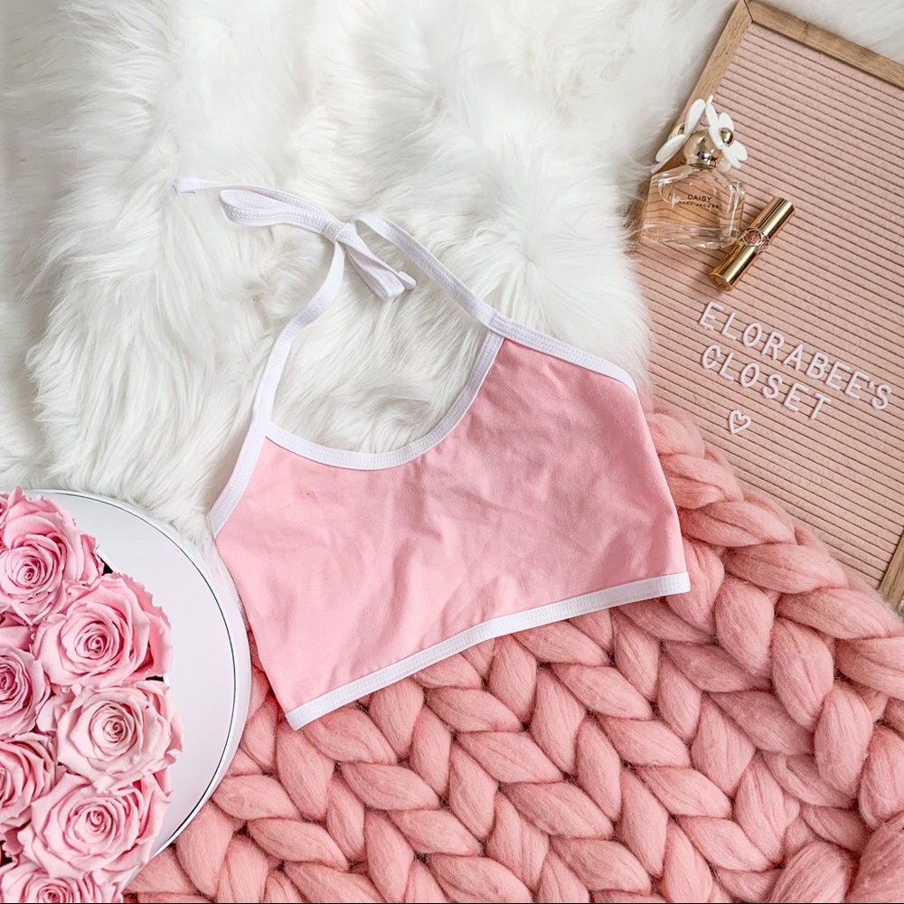 🌸5 for $20🌸 Tea You White Trim Pink Halter